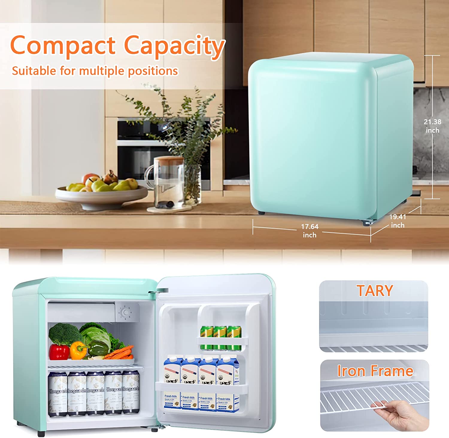 Compact Refrigerator Mini Fridge for Beverage, Ice Cream, Vegetable, Fruit,  1.7 Cu. Ft. Freezer with Drip Tray, Bottle Racks and Defrost Button, Great  for Bedroom, Office, Dorm, Black 